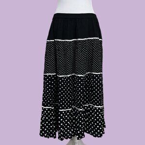 vintage 90s black white polka dot boho quirky downtown it girl midi skirt